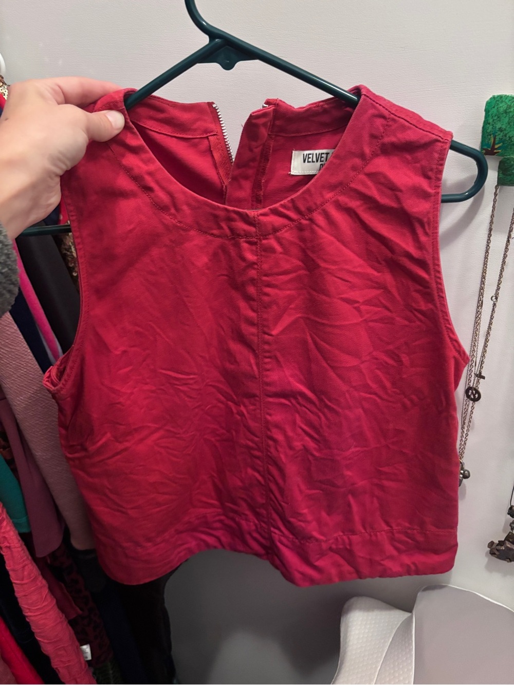 Velvet Heart Denim Red Sleeveless Crop Top